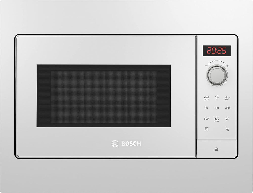 Bosch BFL523MW3 Serie 2 Einbau-Mikrowelle, 38 x 50 cm, 800 W, Drehteller 27 cm, Türanschlag Links, AutoPilot 7 7 Automatikprogramme, Reinigungsunterstützung, LED-Touchdisplay
