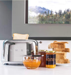 Smeg, 2x2 TSF01SSEU -Toaster, 2 Schlitze für 2 Scheiben, 6 Vergoldungsniveaus, Heizfunktion, Abtau- und Bagel- Funktion, Sammelschublade, 950W, Chrom