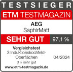AEG Induktionskochfeld autark 80cm mit Dunstabzug / Made in Germany / 4 Flex-Kochzonen mit Bridge (Kombination 2er Zonen) / Auto-Funktion des Dunstabzugs / Aktivkohlefilter / COLI84COXB