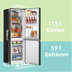 Comfee RCB169DK2(E) Fridge/Freezer Combination, 150 cm Height, Low Frost, Adjustable Fridge Temperature, LED Light, 195 kWh per Year, Fridge Capacity 115 L, 59 L Freezer, Black