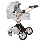Hot Mom Kinderwagen set mit 360° Drehfunktion, Kombikinderwagen 3-in-1. Ausgestattet mit PU-Reifen und Kunstledersitz und viele weitere Zubehören, Dunkelgrau