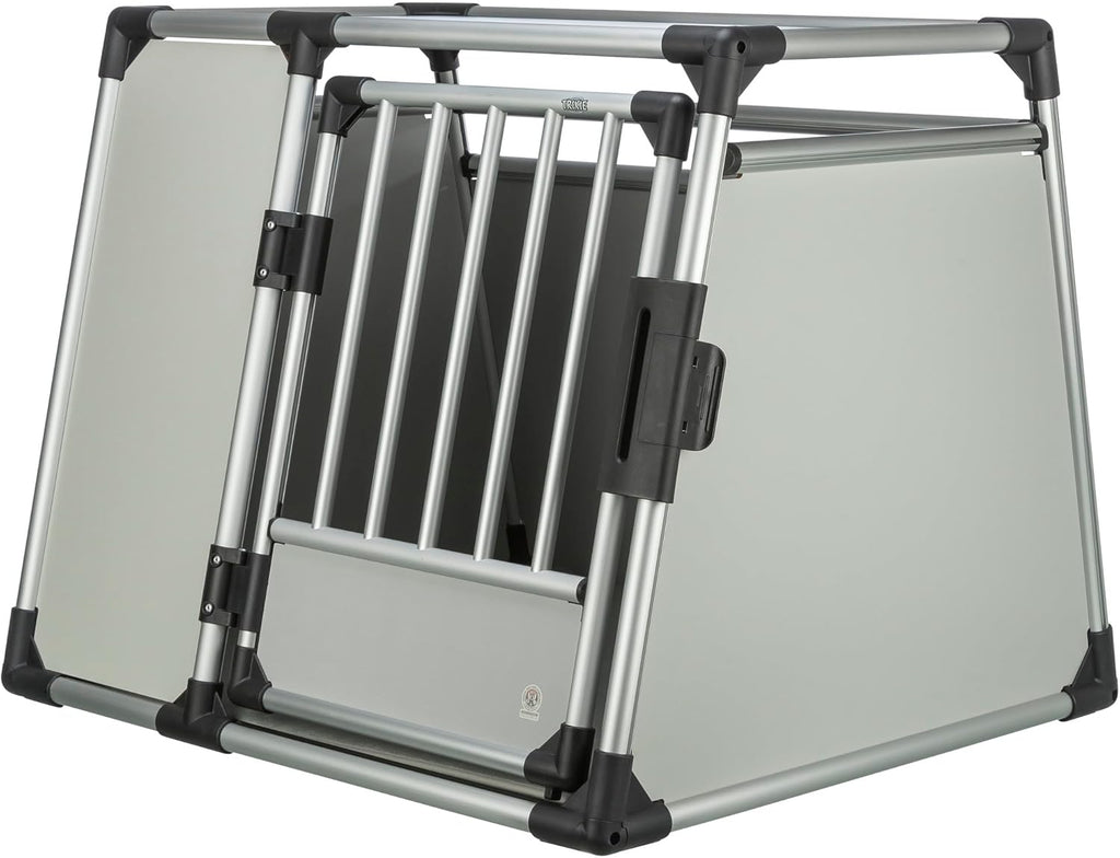 TRIXIE Hunde-Transportbox, Aluminium, L: 92 x 64 x 78 cm, grafit, rutschfste Liegematte, Klettleiste am Boden, Sicherheitsverschluss, stabil und geruscharm, hochgeschlossene Wnde - 39338