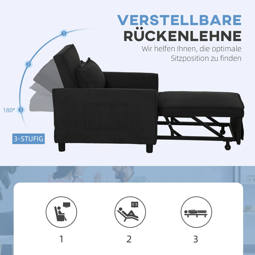 HOMCOM Schlafsessel Klappbett 3in1 verstellbar mit Rollen