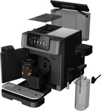 GRUNDIG KVA 7230 Kaffeevollautomat, Kaffeemaschine, 10 Kaffeespezialitäten, 13 Mahlgrade, Milchbehälter, leistungsstark 1350 W, 19 Bar Pumpendruck, Zweifachdüse, Beleuchtung, Schwarz/Dunkelsilber