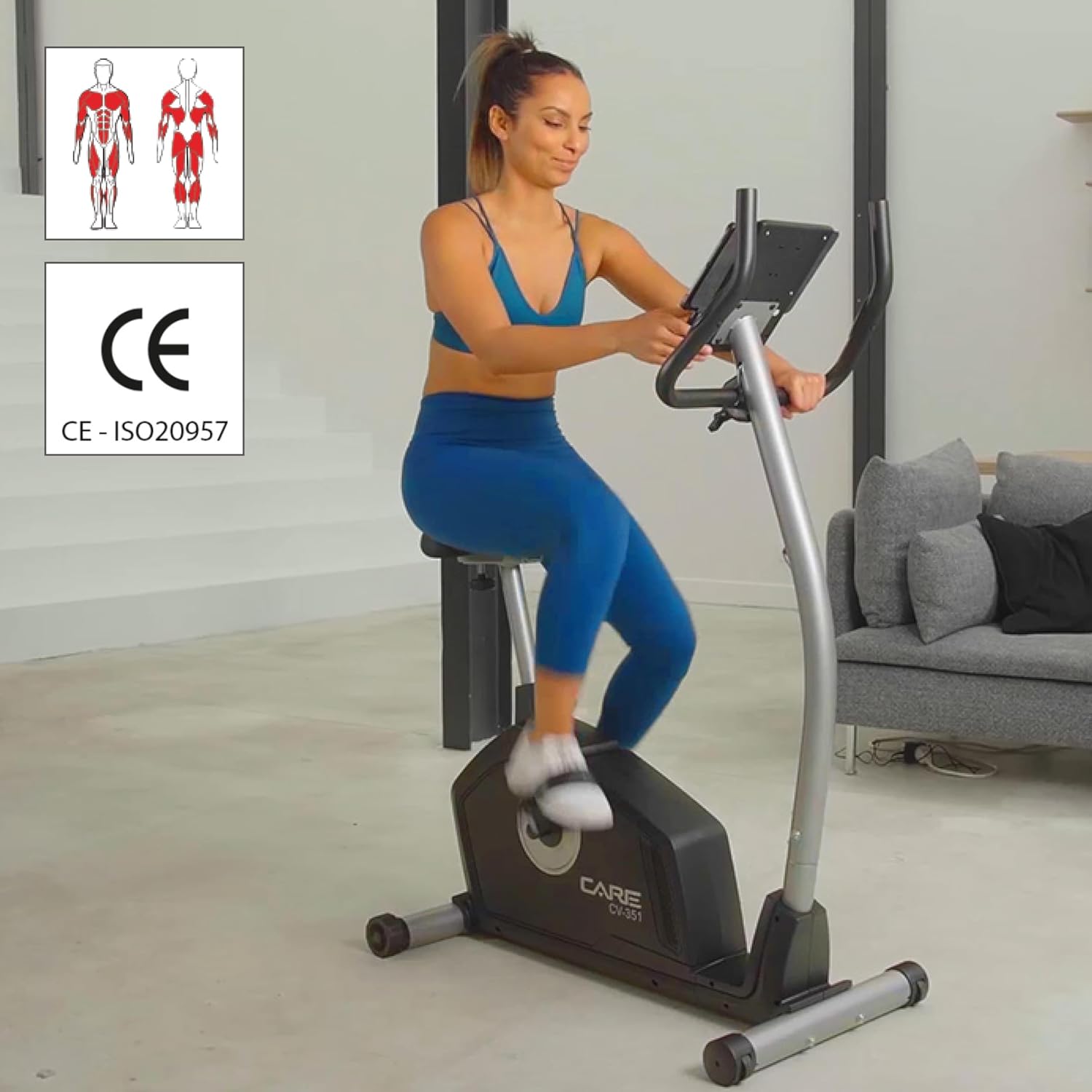 '- Vélo d’Appartement Motorisé CV-351 – Masse d'Inertie 10kg - Résistance Magnétique à 16 Niveaux - 7 Programmes d'Entraînement - Selle Ajustable - Connectivité Application Kinomap