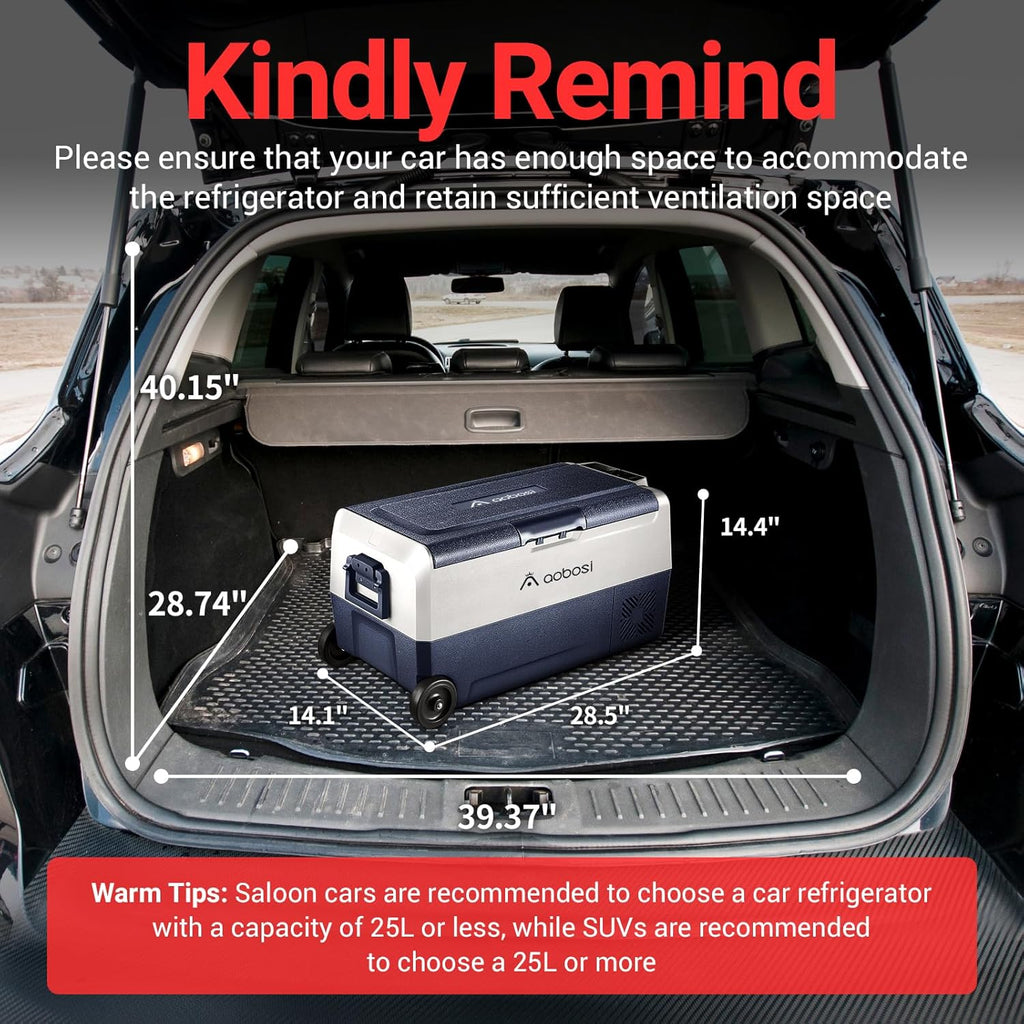AAOBOSI Compressor Cool Box 36 L, Cool Box Car with WiFi App Control, 12/24 V and 100-240 V Electric Cool Box, up to -20 °C for Car, Truck, Boat, Motorhome, Camping, Double Zone