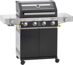 RÖSLE Elektrogrill BBQ-Portable Videro E2-P, tragbarer Tischgrill mit 2 Brennern, Warmhalterost und Deckel mit Glaseinsatz, pulverbeschichteter Stahl, schwarz/silbern