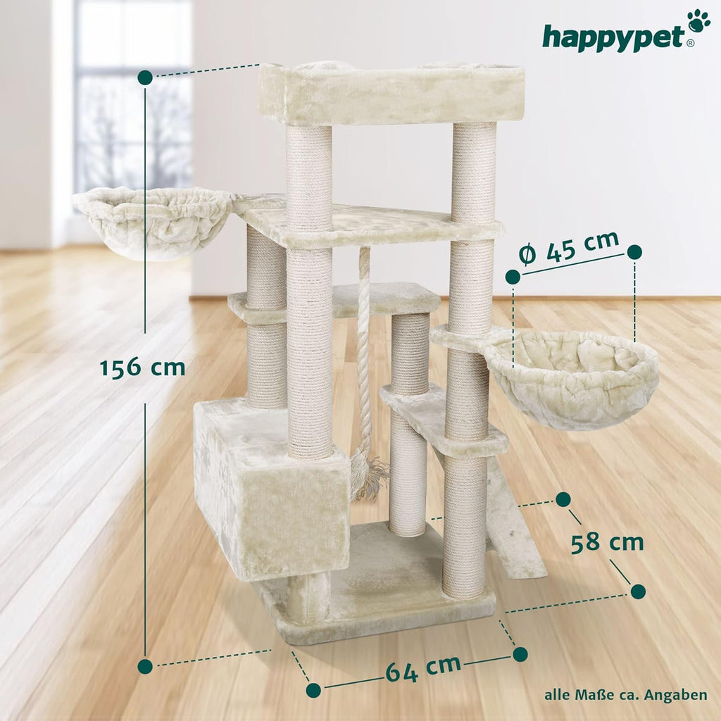 HAPPYPET Kratzbaum große Katzen XXL Jacob - Katzenbaum Deckenhoch, Stabil und Massiv mit Sisalsäulen und Dicker Bodenplatte, Ideal für Schwere Rassen