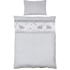 roba Babybett Set Adam & Eule - 70 x 140 cm - Mitwachsendes Kinderbett mit Bettwäsche, Himmel, Matratze - Höhenverstellbar - zu Juniorbett umbaubar - Holz weiß