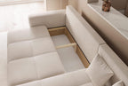 Canapé d'angle Convertible 145x248 à Gauche ou à Droite - Canapé 3 Places Convertible Beige avec Espace de Rangement