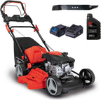 Scheppach MS150-46E Benzin Rasenmäher mit E-Start | 46cm Schnittbreite | Reinigungsfunktion | 55 Liter Fangkorb | Stahlgehäuse | 7-stufige Höhenverstellung | Mulchfunktion | Radantrieb | Seitenauswurf
