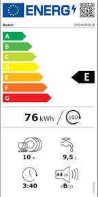 Bosch SPS4HMI61E Serie 4 Freistehender Geschirrspüler / E / 45 cm / Edelstahl / 76 kWh/100 Zyklen / 10 MGD / SuperSilence / Extra Trocknen / VarioSchublade / Home Connect