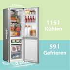 Comfee RCB169DK2(E) Fridge/Freezer Combination, 150 cm Height, Low Frost, Adjustable Fridge Temperature, LED Light, 195 kWh per Year, Fridge Capacity 115 L, 59 L Freezer, Black