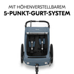 hauck Fahrradanhänger & Kinderwagen Dryk Duo Plus mit Federung, für 2 Kinder (6-48 Monate), inkl. Deichsel, Buggyrad, Fahne und LED Licht, Faltbar, Höhenverstellbar, XL Kofferaum (Dark Green)