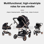 YAZOCO kinderwagen 3 in 1 Buggy Babybett Komplett Set Einem Klick Zusammenklappbarer Kinderwagen, KombiKinderwagen Aluminiumrahmen für Neugeborene Sitzzubehör (1 schwarz)