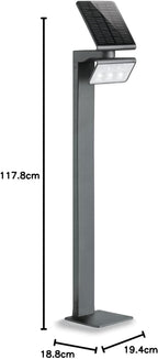 Steinel LED Solarleuchte XSolar GL-S silber, höhenverstellbar, 150 lm, 140° Bewegungsmelder, 5 m Reichweite, Grundlicht