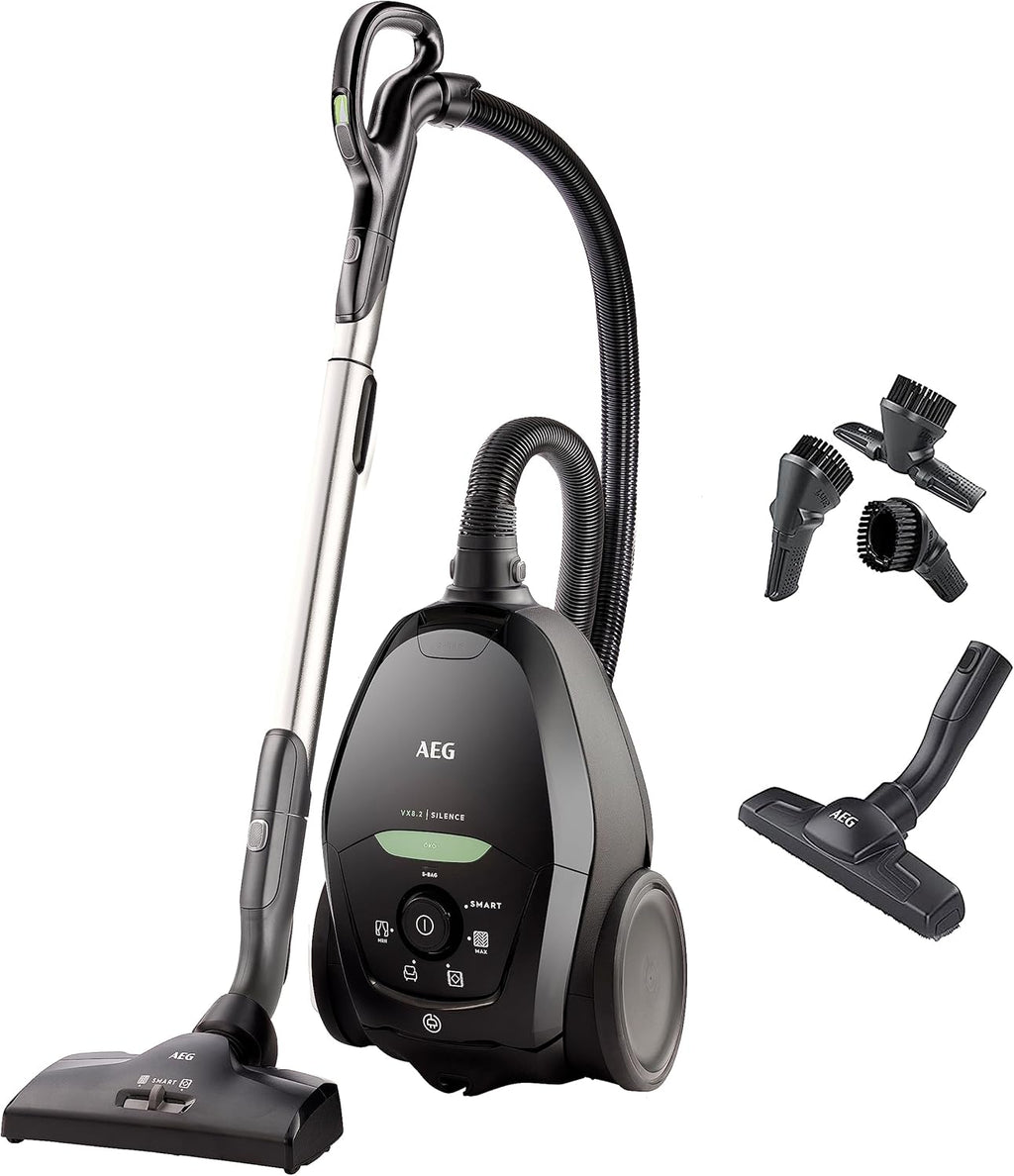 AEG VX82-1-KO Staubsauger / 75% Recyclingmaterial / autom. Saugkraftregulierung / extrem leise auch auf Teppich / Aufnahme von groen + kleinsten Partikeln / langes Kabel / 600W / schwarz