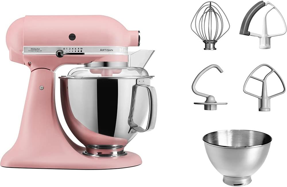 KitchenAid Küchenmaschine I Artisan I Kippbarem Food Processor I Teigknetmaschine mit 5 Zubehör | 2 Schüsseln aus Edelstahl | 4.8 L | Pistaccio