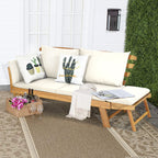 Chaise Longue Convertible avec Coussin Canapé de Jardin 2 en 1 en Bois d’Acacia avec Accoudoir Réglable pour Patio Piscine Jardin Blanc/Gris/Bleu/Rouge