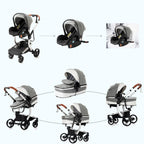 3 in 1 Kombikinderwagen 3 in 1 Reisesysteme Kinderwagen Infant Hochlandschaft Liegender Buggy Kinderwagen Neugeborenen Kinderwagen Faltbarer Standardkinderwagen (906 White)