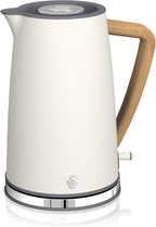 Swan Nordic 20 L digitaler Mikrowellenherd, 6 Leistungsstufen, 800 W Leistung, 30-Minuten-Timer, einfache Reinigung, Abtaumodus, modernes Design, Griff in Holzoptik, mattwei