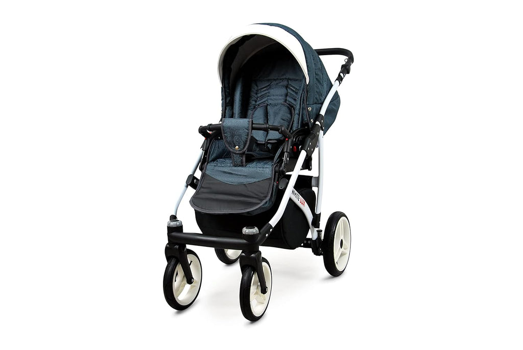BabyLux® Bambimo Kinderwagen Set 3 in 1 - White Lux - incl. Babywanne, Buggy Sportsitz, Auto-Babyschale - Autositz - Kinderwagenset - Kombikinderwagen mit Wickeltasche, Regenschutz usw.