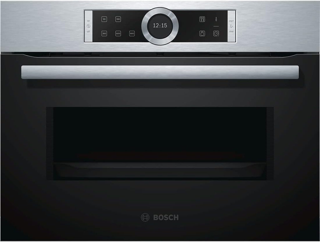 Bosch BFR634GS1 Serie 8 Einbau-Mikrowelle, Türanschlag Rechts, AutoPilot 7 Automatikprogramme, Reinigungsunterstützung, TFT-Touchdisplay, LED-Beleuchtung gleichmäßige Ausleuchtung, 38 x 60 cm, 900 W