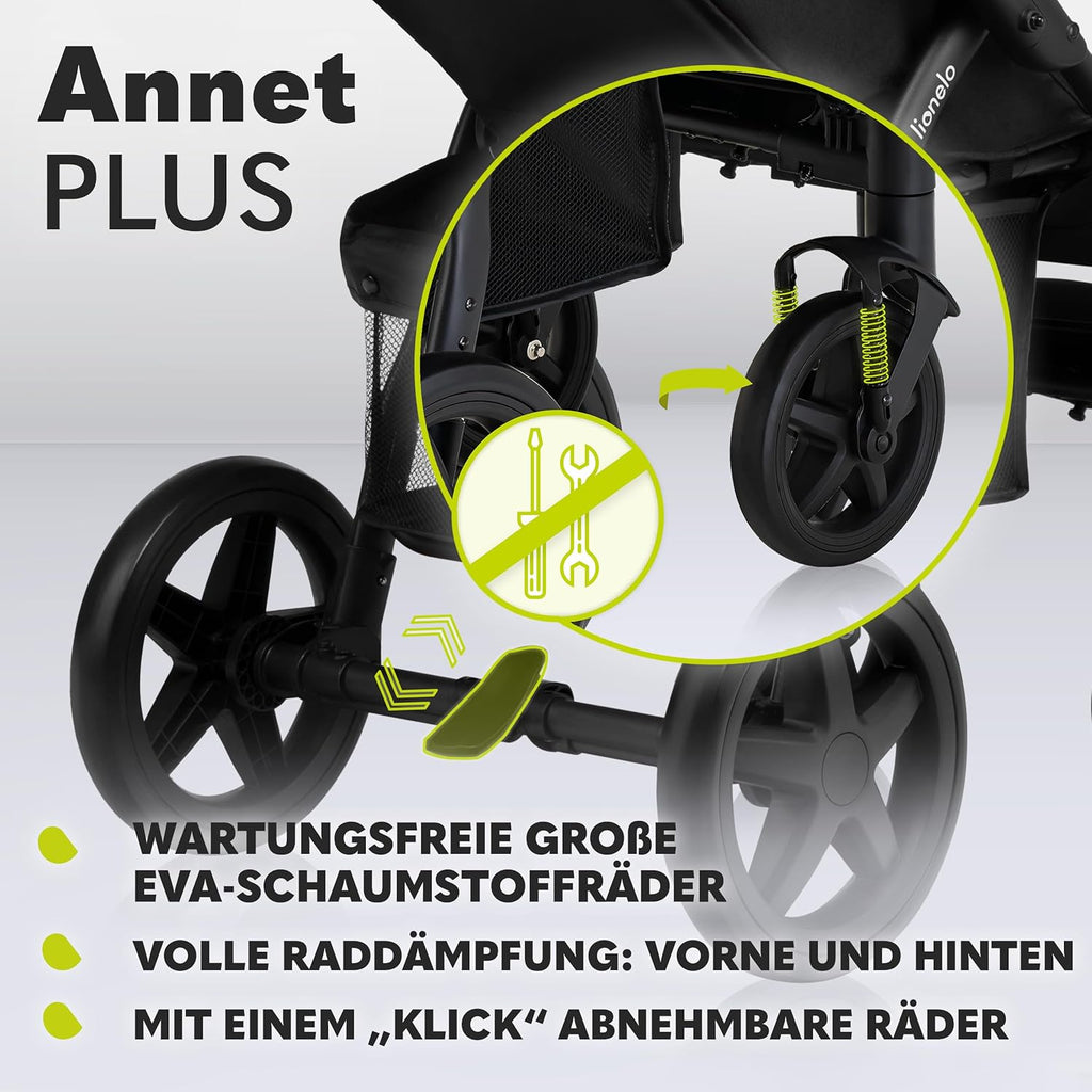 LIONELO Annet Plus Buggy bis 22 kg mit Liegefunktion, Kinderwagen klein zusammenklappbar mit Zubehör, Eva-Schaum-Räder, Moskitonetz, Fußdecke Getränkehalter, Korb