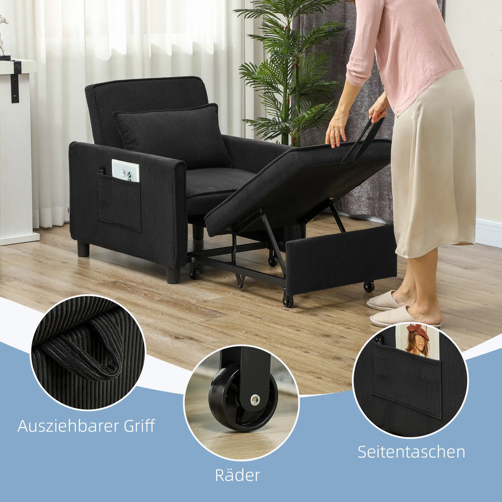 HOMCOM Schlafsessel Klappbett 3in1 verstellbar mit Rollen