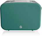 Swan Nordic Frühstücksset, Wasserkocher, 1,7 l, 2200 W, Breitschlitz-Toaster, 2 Scheiben, digitale Mikrowelle 20 l, modernes Design, Holzoptik, Grün