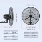 VEVOR Nebelventilator, 61,6 cm oszillierender, wasserdichter Ventilator, 3 Geschwindigkeiten, 7000 CFM, gewerblicher oder privater Ventilator zur Kühlung von Lagerhäusern, Gewächshäusern, Werkstätten