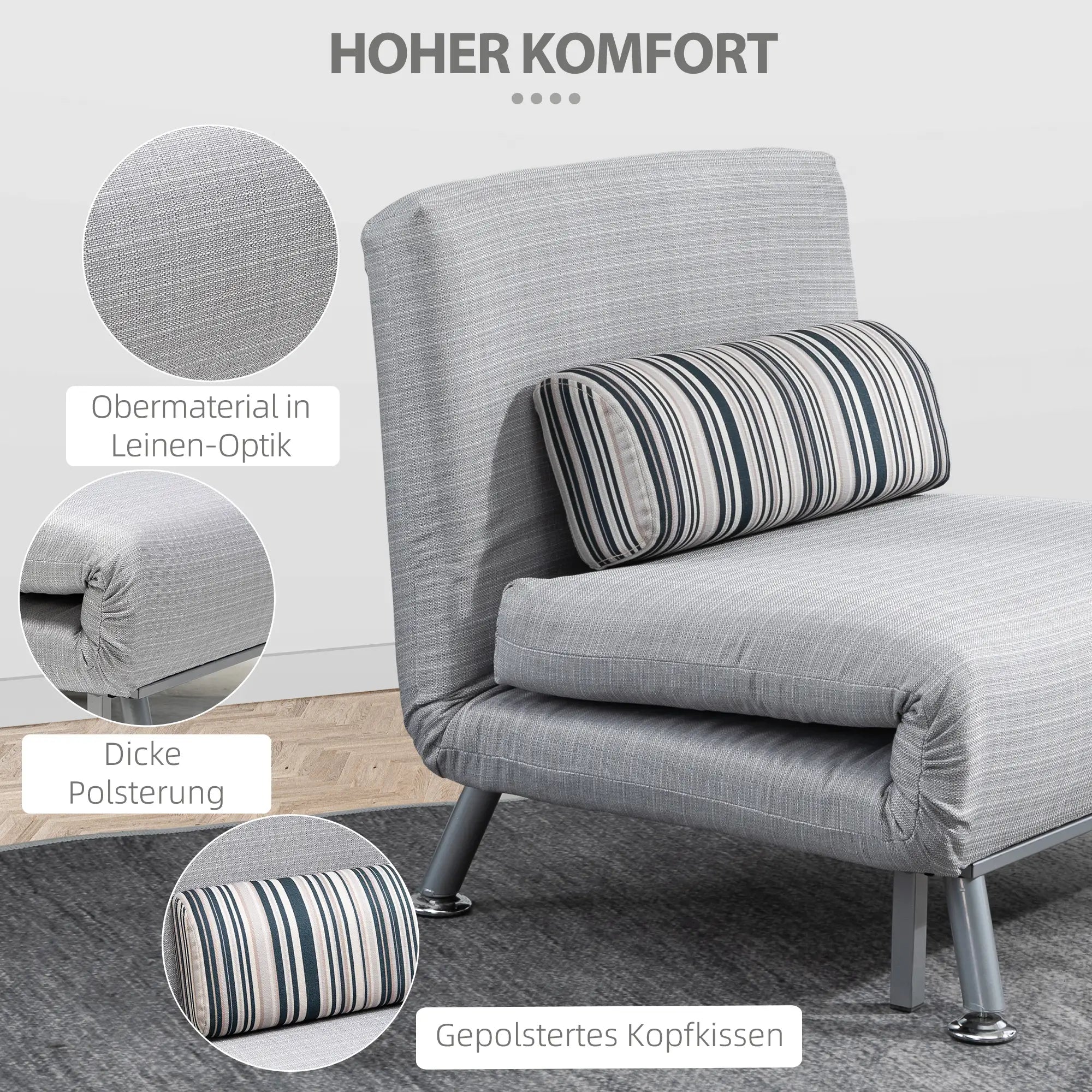 HOMCOM Schlafsessel Gästebett 2-in-1 mit verstellbarer Rückenlehne