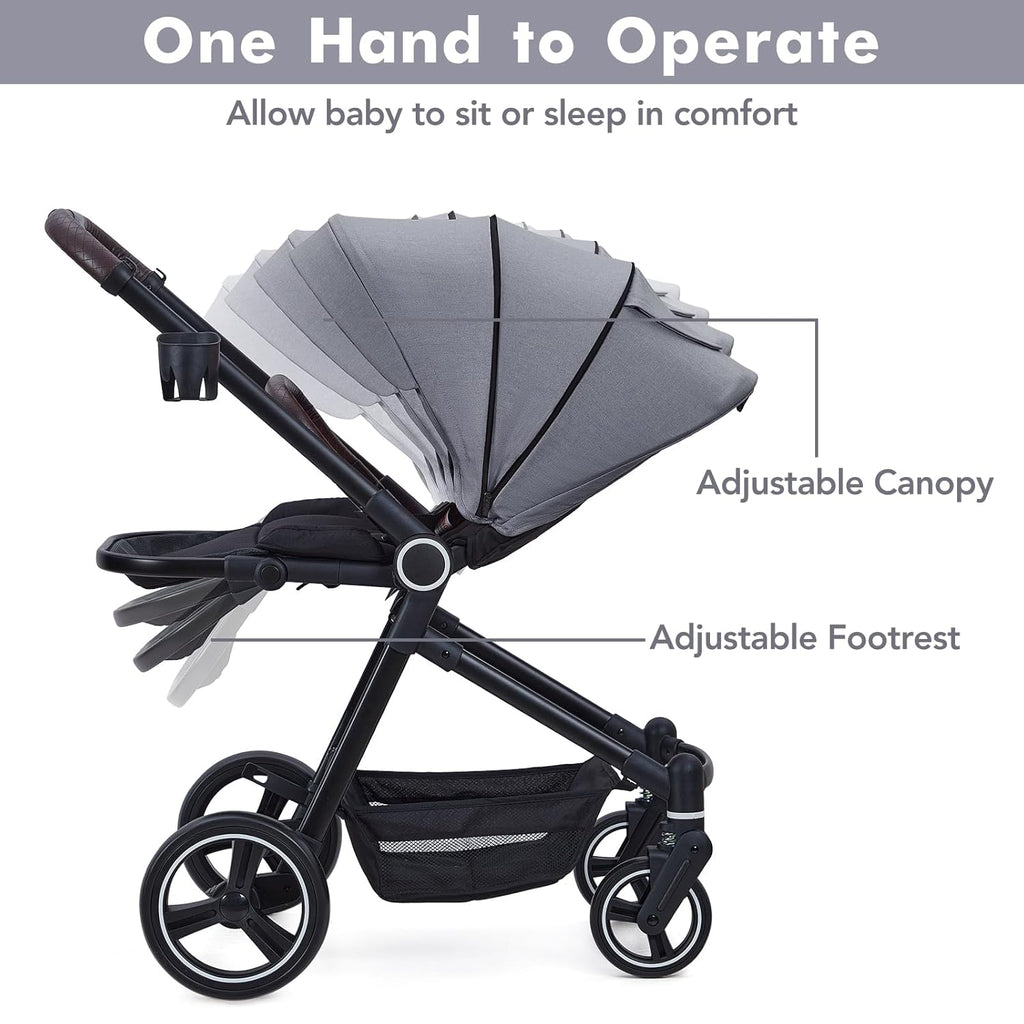 3 in 1 Kinderwagen Set mit umkehrbarem Sport-Sitz, Babywanne & Buggy – Ein-Klick-Zusammenklappbar, Leicht & Tragbar mit Großem Regenschutz