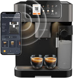 GRUNDIG KVA 7230 Kaffeevollautomat, Kaffeemaschine, 10 Kaffeespezialitäten, 13 Mahlgrade, Milchbehälter, leistungsstark 1350 W, 19 Bar Pumpendruck, Zweifachdüse, Beleuchtung, Schwarz/Dunkelsilber