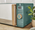 Swan Nordic Frühstücksset, Wasserkocher, 1,7 l, 2200 W, Breitschlitz-Toaster, 2 Scheiben, digitale Mikrowelle 20 l, modernes Design, Holzoptik, Grün