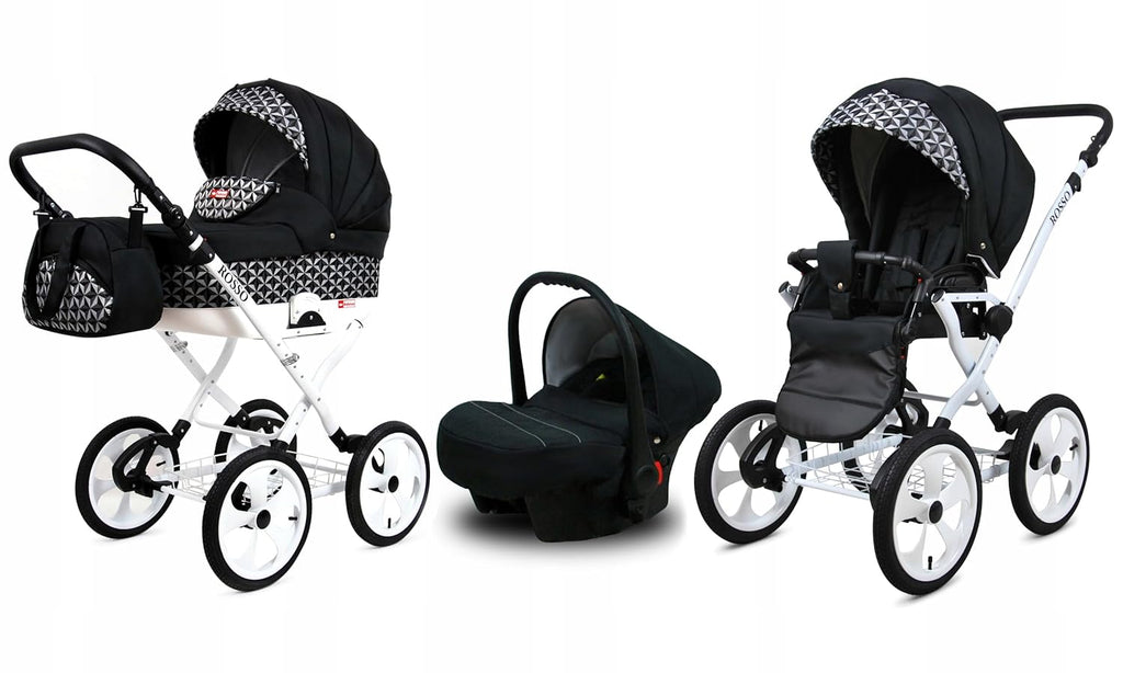 BabyLux® Bambimo Kinderwagen Set 2 in 1 - Rosso - incl. Babywanne, Buggy Sportsitz - Kinderwagenset - Kombikinderwagen mit Wickeltasche, Regenschutz, Moskitonetz, Cupholder usw.