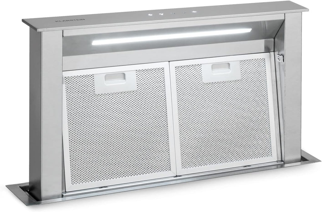 Klarstein Downdraft-Dunstabzugshaube, Versenkbare Abzugshaube, Leise Dunstabzugshauben mit Filter, Dunstabzugshaube 60cm, Umluft/Abluft Dunsthaube mit 10 Stufen, Dunstabzug 576 m³/h Luftstrom