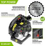 BRAST® Laubsauger Laubbläser Benzin 1,0kW(1,36PS) | 55L Fangsack | inkl. 2 Blasrohre, Schultergurt & Anti-Vibrationsgriff | 4in1 Funktion | Blasgeschwindigkeit 73 m/s