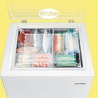 Comfee RCC100WH2(E) Gefriertruhe/169 kWh/Jahr/85cm hoch/99L/38dB/Geringe Lautstärke/Hoch effizientesD-förmigesRohr/Geeignet für verschiedene Einsatzszenarien/Einstellbarer Temperaturregler/Weiß