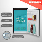 TELEFUNKEN Kühlschrank ohne Gefrierfach, Freistehend, 90 L Gesamt-Nutzinhalt, Kühlschrank klein mit Gemüsefach & 3 Ablagen, Temperaturregelung, LED Innenbeleuchtung, CF-31-121-B schwarz