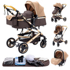 YAZOCO kinderwagen 3 in 1 Buggy Babybett Komplett Set Einem Klick Zusammenklappbarer Kinderwagen, KombiKinderwagen Aluminiumrahmen für Neugeborene Sitzzubehör (1 schwarz)