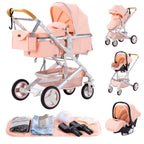 YAZOCO kinderwagen 3 in 1 Buggy Babybett Komplett Set Einem Klick Zusammenklappbarer Kinderwagen, KombiKinderwagen Aluminiumrahmen für Neugeborene Sitzzubehör (1 schwarz)