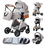 YAZOCO kinderwagen 3 in 1 Buggy Babybett Komplett Set Einem Klick Zusammenklappbarer Kinderwagen, KombiKinderwagen Aluminiumrahmen für Neugeborene Sitzzubehör (1 schwarz)