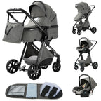 YAZOCO kinderwagen 3 in 1 Buggy Babybett Komplett Set Einem Klick Zusammenklappbarer Kinderwagen, KombiKinderwagen Aluminiumrahmen für Neugeborene Sitzzubehör (1 schwarz)