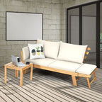 Chaise Longue Convertible avec Coussin Canapé de Jardin 2 en 1 en Bois d’Acacia avec Accoudoir Réglable pour Patio Piscine Jardin Blanc/Gris/Bleu/Rouge