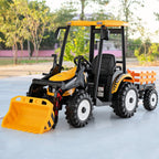 12V Tracteur Électrique Enfants avec Pelle&Remorque Amovible Véhicule Électrique à 6 Roues avec Télécommande & Musique 3-6 km/h pour 3-8 Ans Jaune/Vert