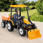 12V Tracteur Électrique Enfants avec Pelle&Remorque Amovible Véhicule Électrique à 6 Roues avec Télécommande & Musique 3-6 km/h pour 3-8 Ans Jaune/Vert