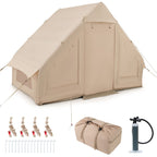 Tente de Camping Gonflable 6 m² pour 4-6 Personnes Tente en Coton Coupe-vent et Imperméable avec Pompe 7 Fenêtres à Moustiquaire Beige