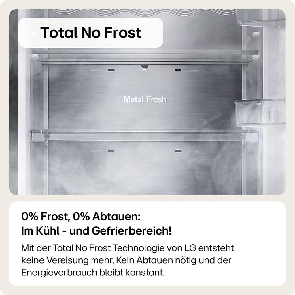 LG GBV22NCCEP Kühl-/Gefrierkombination – Smart Inverter Compressor, Total No Frost, Modern Flat Door Design, Matt Schwarz Metallic, Energieeffizienz A