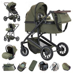Gcarebb 3 in 1 Kinderwagen, Buggy Mit Auto Babyschale, Mit Höhenverstellbarer Kinderwagen Komplettset, KombiKinderwagen Mit Aluminiumrahmen für Neugeborene 0-4 Jahre